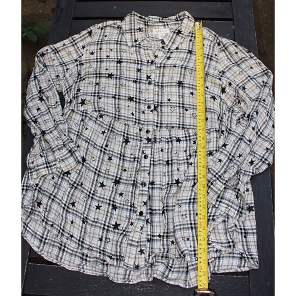 Style and Co - Celestial Plaid (Stars Print) Smock Top - Rayon Flannel, 1X Plus - Picture 5 of 8